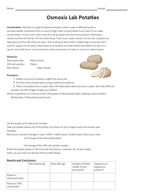 salt concentration of potato|Biology – Potatoes Osmosis Lab Report .